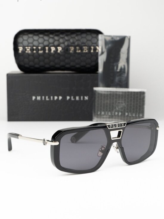 Philipp Plein Women Sunglasses Black Grey Pilot SPP008M 0700 NEW AUTHENTIC main image 7